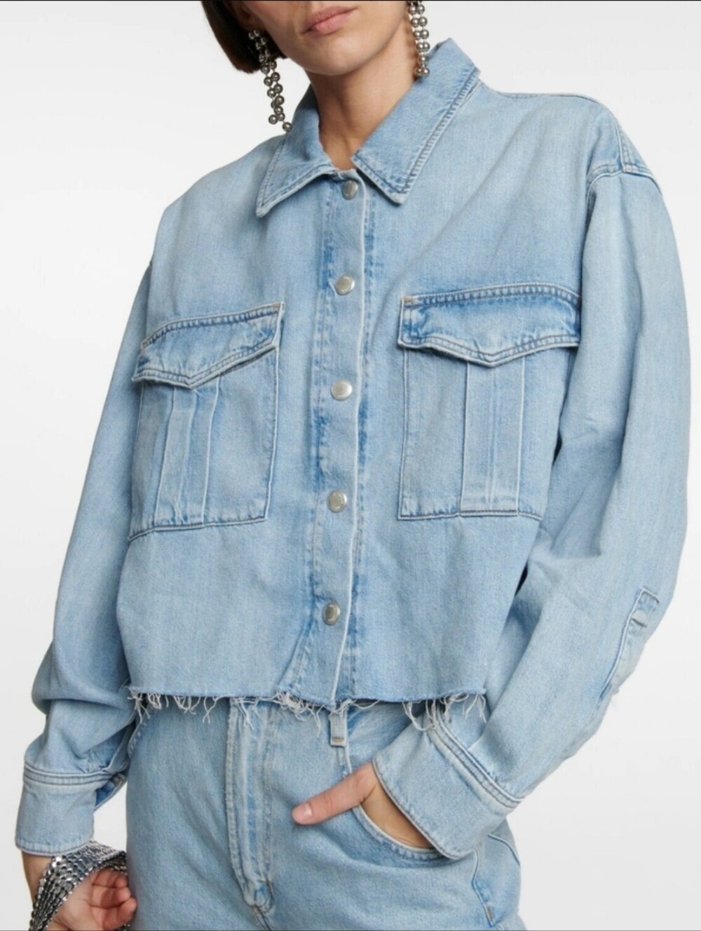 AGOLDE Nyx Denim Shirt Jacket Realm Made Light Wash Oversized Womens XS Raw Hem
